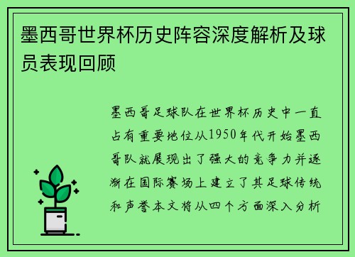 墨西哥世界杯历史阵容深度解析及球员表现回顾